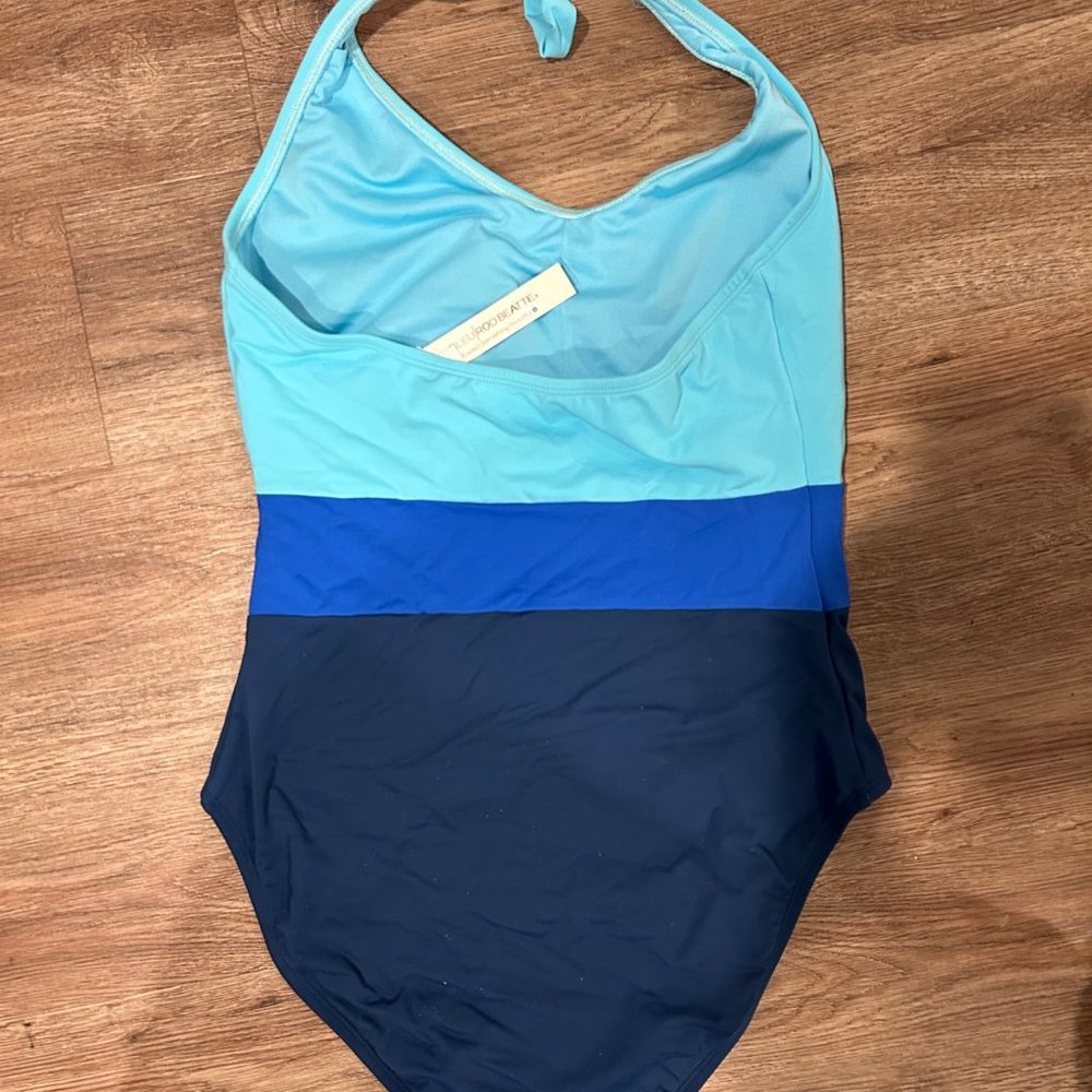 Bleu Rod Beattie Blue Striped Halter Bathing Suit - size 10 NWT - Picture 2 of 4